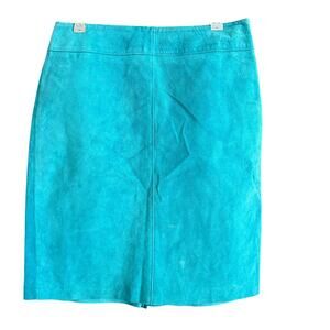 Y2K Vintage EXPRESS | Turquoise blue Suede Pencil Skirt Leather Skirt | Size 3/4